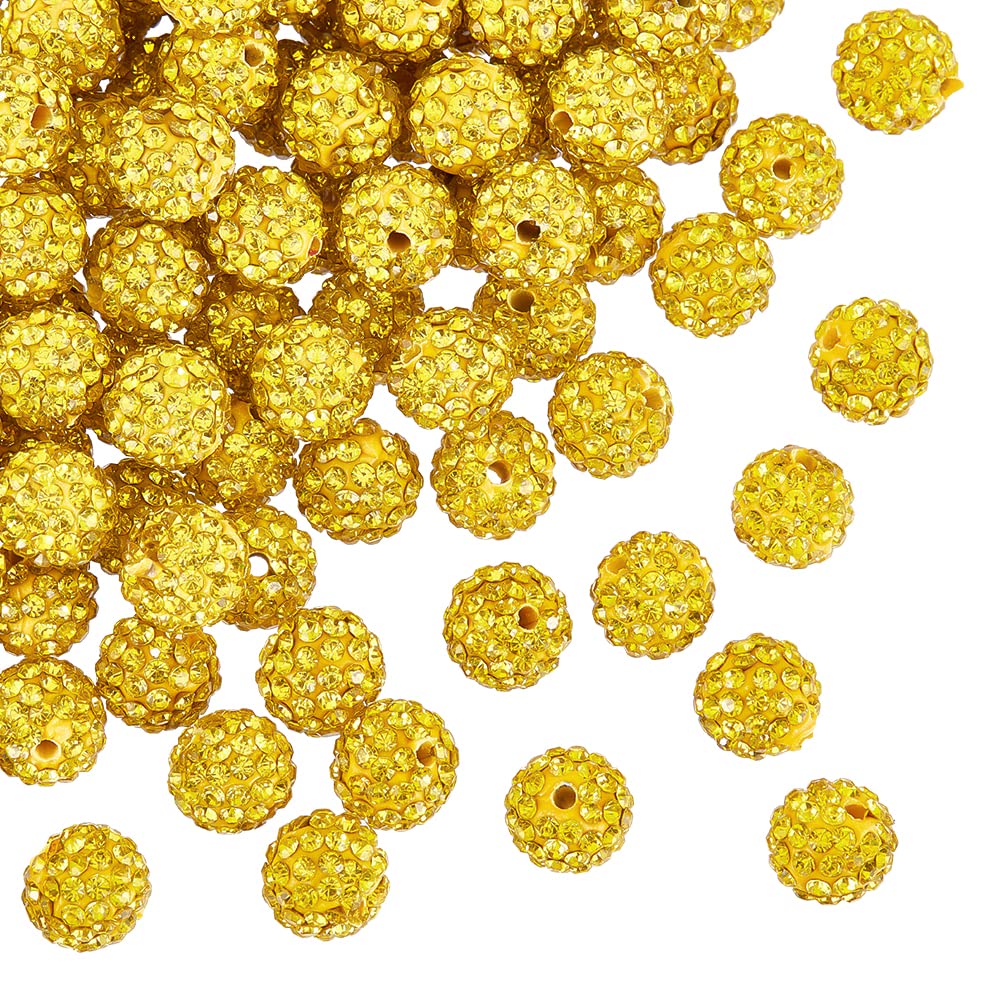 PH PandaHall 100pcs 10mm Yellow Rhinestone Beads Yellow Clay Beads Polymer  Crystal Beads Clay Pave Disco Ball Round Diamond Clay