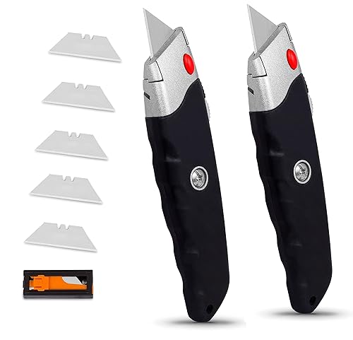 Internet's Best Premium Utility Knife | Box Cutter | Set of 2 | Retractable blade | Rubber Handle | 2 Utility Knives included