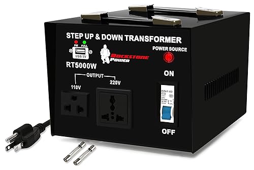 ROCKSTONE POWER 5000 Watt Voltage Converter Transformer - Heavy Duty Step Up/Down AC 110V/120V/220V/240V Power Converter - Circu