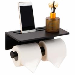 Homely Trove Smarthome Toilet Paper Holder - Aluminium Double Roll Toilet Tissue Holder with Mobile Phone Shelf for Bathroom, 3M Self Adhesiv
