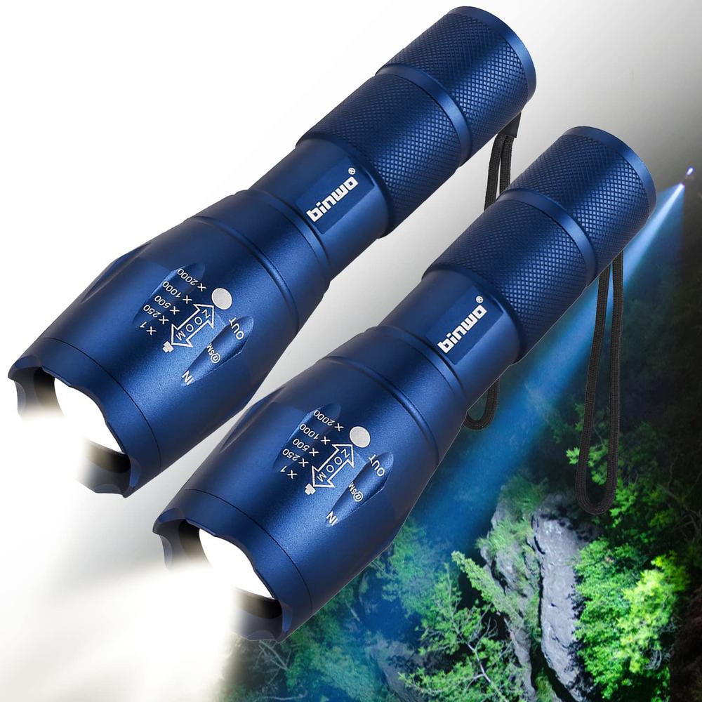 BINWO Blue Flashlight 3000 Lumens(2Pack) Tactical Flashlight Small Flashlight LED Flashlight Handheld Flashlights Waterproof Fla