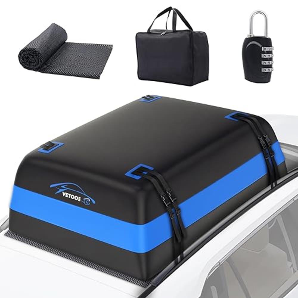 Vetoos 21 Cubic Feet Car Rooftop Cargo Carrier Bag, Soft Roof Top Luggage Bag for All Vechicles with/Without Racks - with Waterp