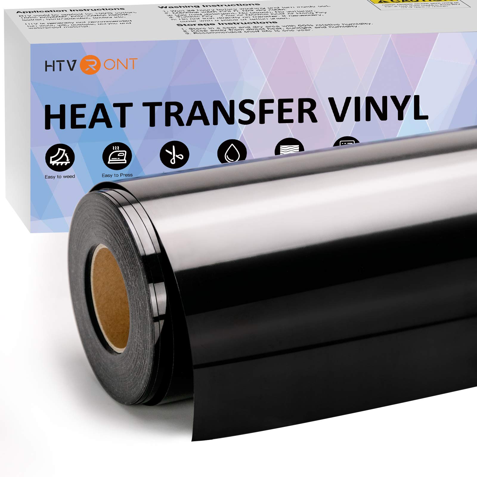 HTVRONT Black Heat Transfer Vinyl HTV Roll - 12 x 50FT Iron on