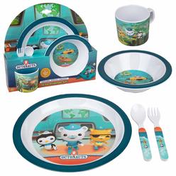 SCS Direct Octonauts 5 Pc Mealtime Feeding Set for Kids and Toddlers - Includes Plate, Bowl, Cup, Fork and Spoon Utensil Flatware - Durable