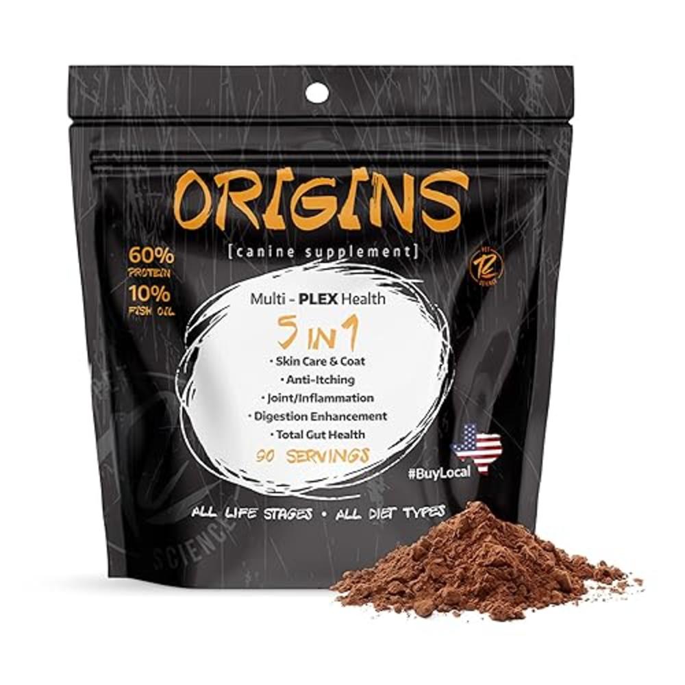 ROGUE PET SCIENCE Origins 5-in-1 Dog Supplement - Powdered Food Topper w/Natural Omega 3 Fish Oil - Supports Healthy Digestion, 
