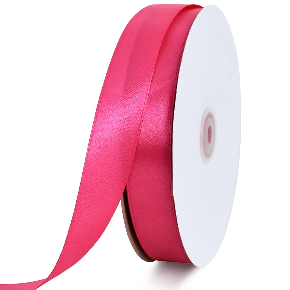 TONIFUL 1 Inch x 100yds Shocking Pink Satin Ribbon, Thin Solid