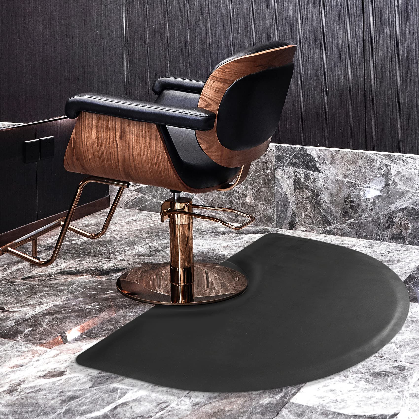 yoshiko Salon Chair Mat for Barber Shop Anti-Fatigue Floor Mat 3'x5' Salon Floor Mat - Black Semi Circle Salon Mat for Hair Stylist - 1/