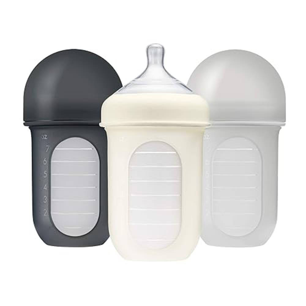 Boon NURSH Reusable Silicone Baby Bottles with Collapsible Silicone Pouch Design - Everyday Baby Essentials - 3 Count - Stage 2 