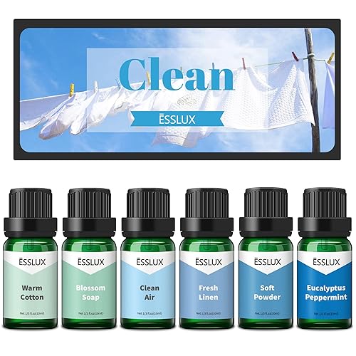 Fragrance Oil, Esslux Clean Set of Scented Oils, Premium Soap & Candle Making Scents, Essential Oils for Diffuser for Home, Aromatherapy Oils Gift
