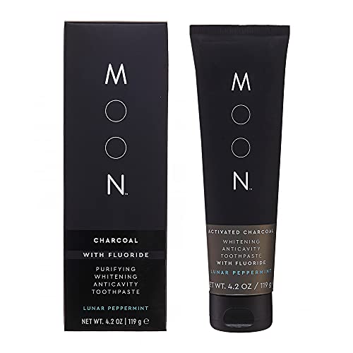 MOON Charcoal Whitening Toothpaste, Fluoride, Cavity Protection, Lunar Peppermint for Fresh Breath, for Adults 4.2 oz