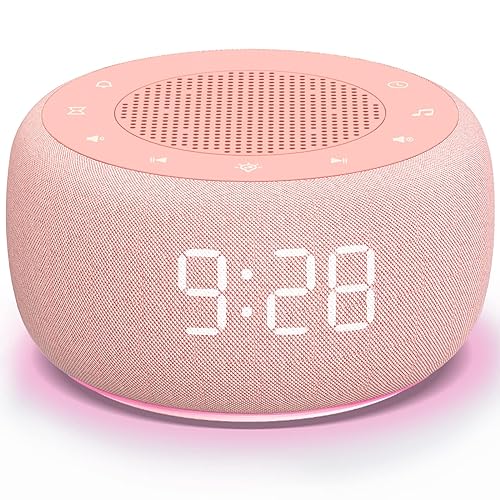 Buffbee Sound Machine & Alarm Clock 2-in-1-0-100% Display Dimmer, Under Light, Sleep Timer, Precise 30-Level Volume Control Whit