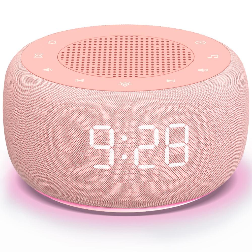 Buffbee Sound Machine & Alarm Clock 2-in-1-0-100% Display Dimmer, Under Light, Sleep Timer, Precise 30-Level Volume Control Whit