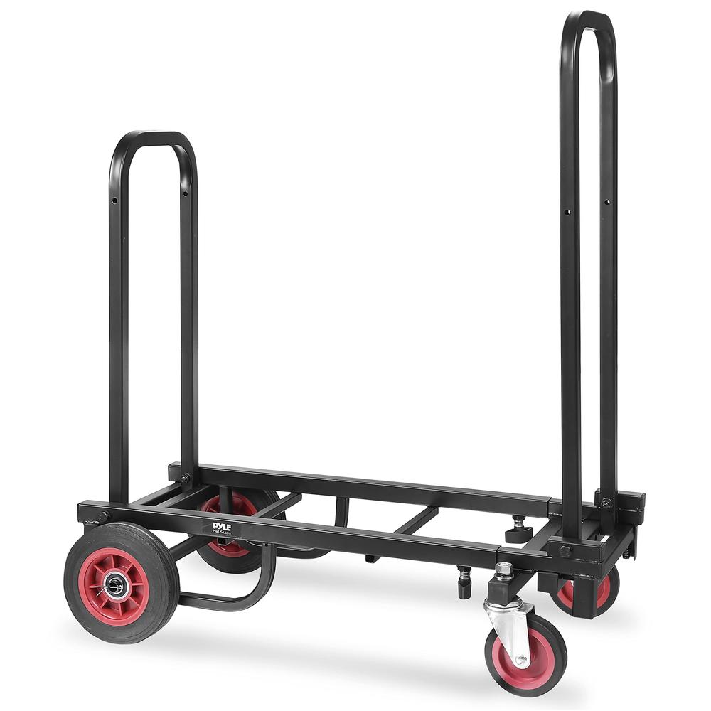 Pyle Compact Folding Adjustable Equipment Cart - Heavy Duty 8-in-1 Convertible Cart Hand Truck/Dolly/Platform Cart with R-Trac W