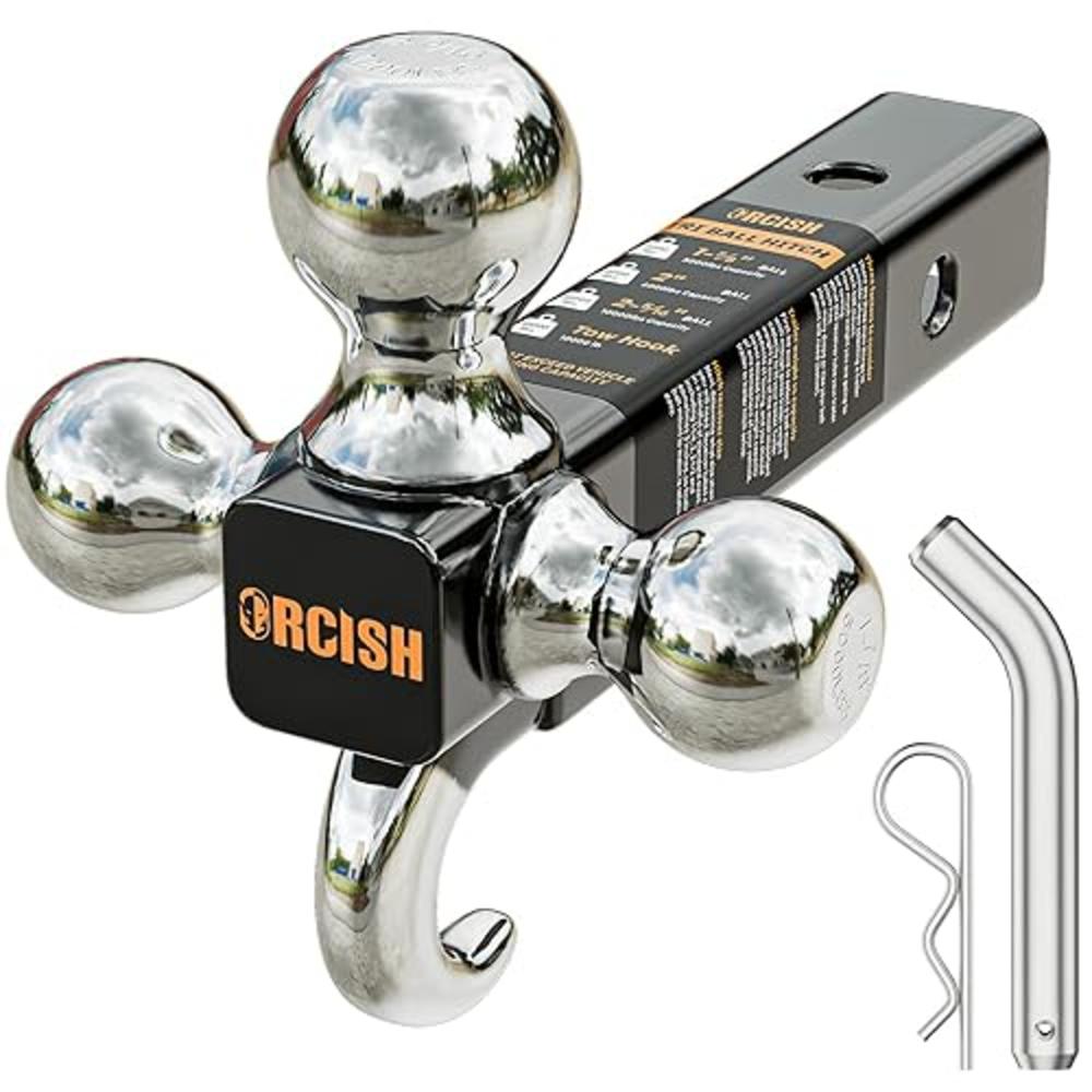 ORCISH Trailer Hitch Tri-Ball Mount with Hook & Pin, Trailer Ball Size 1-7/8", 2" and 2-5/16", Fit 2 Inch Hitch Receiver, 2/3 in