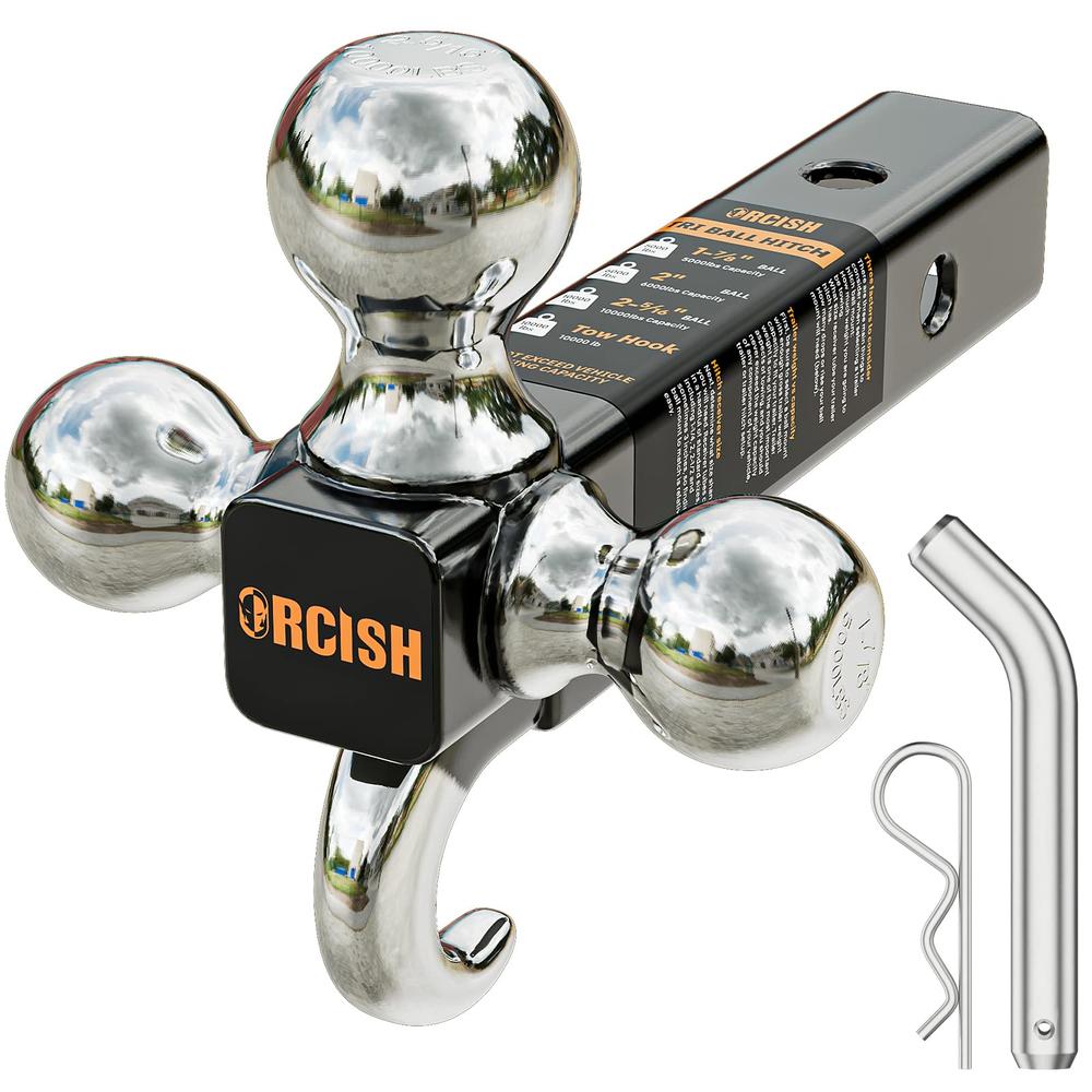 ORCISH Trailer Hitch Tri-Ball Mount with Hook & Pin, Trailer Ball Size 1-7/8", 2" and 2-5/16", Fit 2 Inch Hitch Receiver, 2/3 in