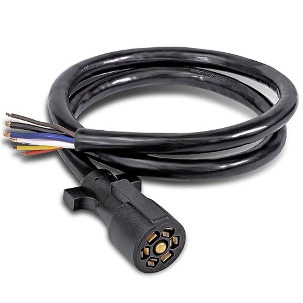 ONLINE LED STORE True Mods 8ft 7-Way Trailer Plug Cord Wiring Harness [7-Pin Trailer Wire Cable] [Brake & Light Control] [10-14AWG] 7 Prong Trail