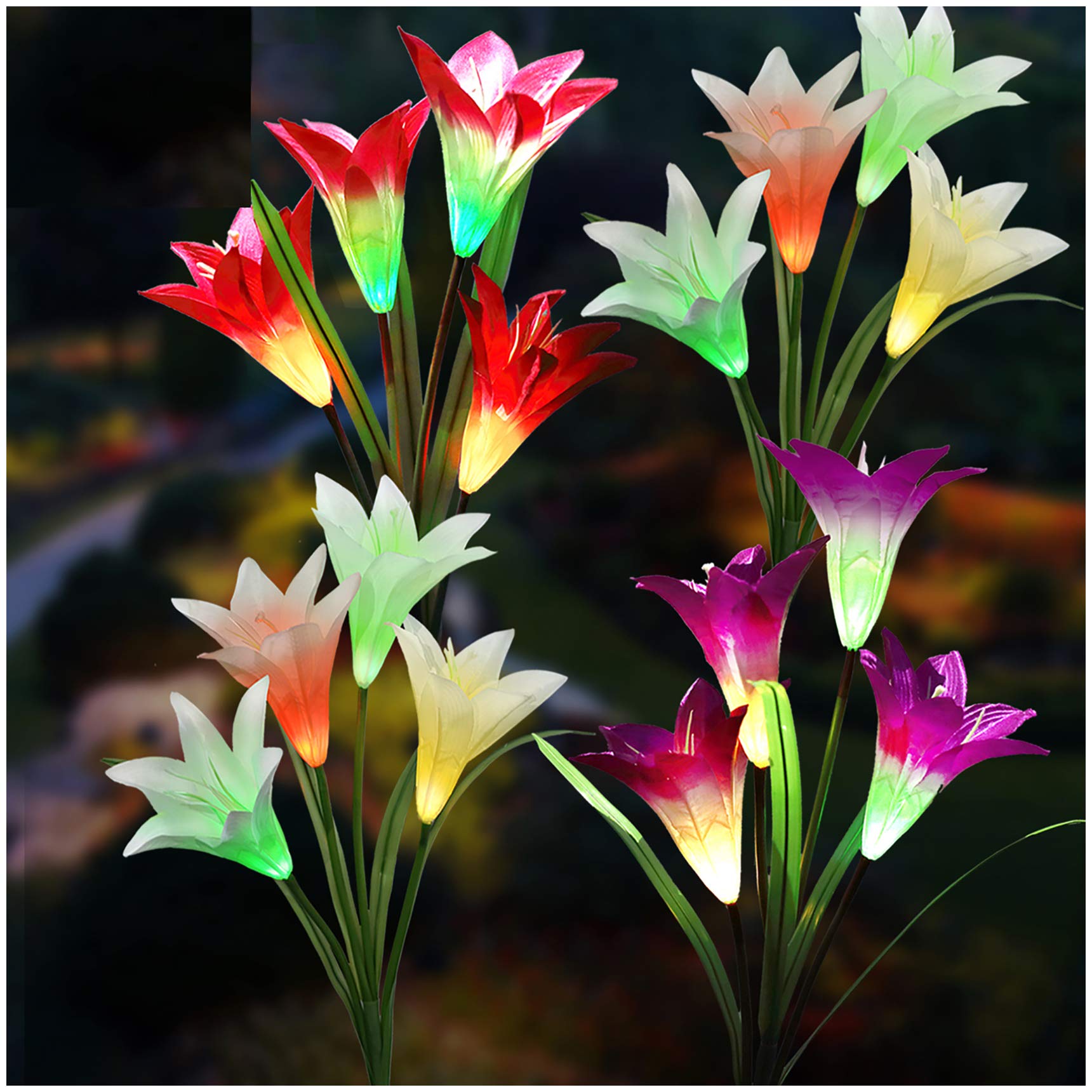 TONULAX Solar Lights Outdoor - New Upgraded Solar Garden Lights, Multi-Color Changing Lily Solar Flower Lights for Patio,Yard Decoration