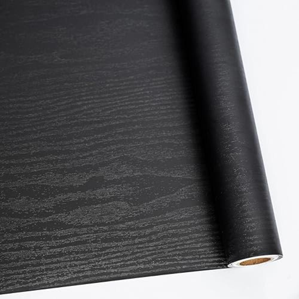 Abyssaly 24" X 118" Black Wood Wallpaper Decorative Self-Adhesive Film Furniture Real Wood Tactile Sensation Surfaces Easy to Clean