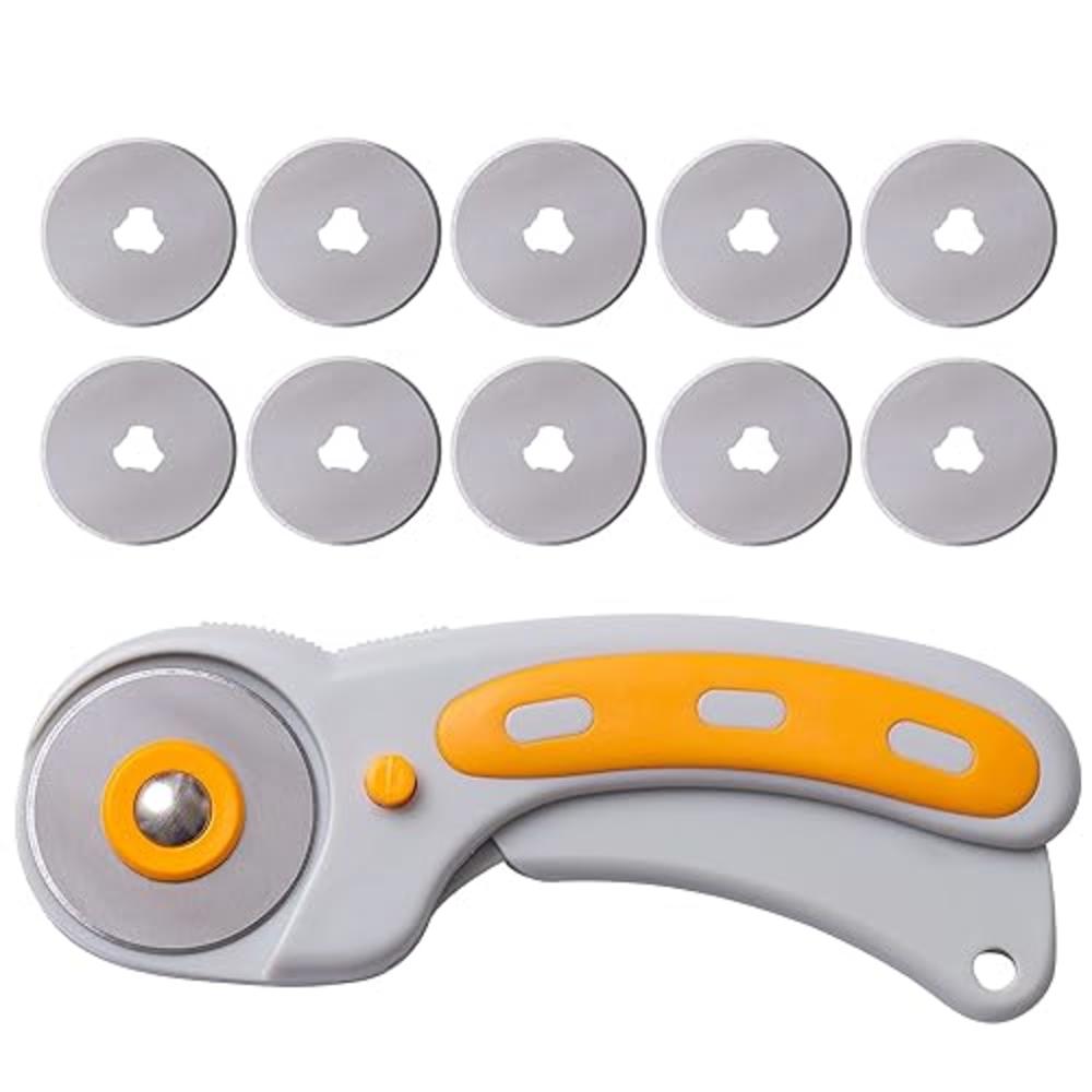 W.A. Portman WA Portman Rotary Cutter Set with Blades - 45mm Rotary Cutter with Safety Lock - 10 Extra SKS-7 Steel Rotary Fabric Cutter Blade