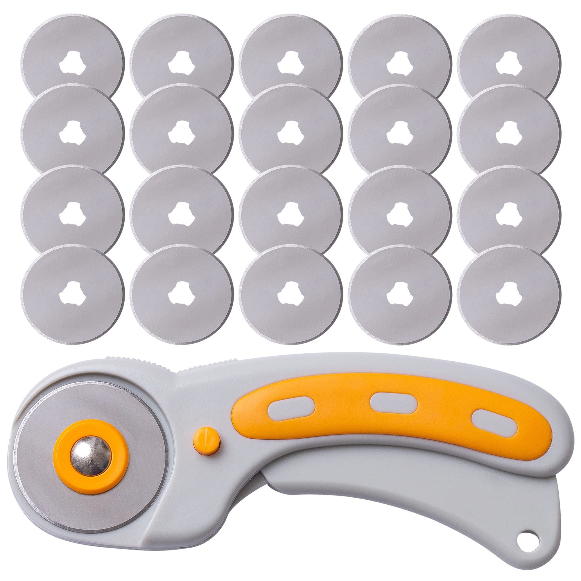 W.A. Portman WA Portman Rotary Cutter Set with Blades - 45mm Rotary Cutter with Safety Lock - 20 Extra SKS-7 Steel Rotary Fabric Cutter Blade