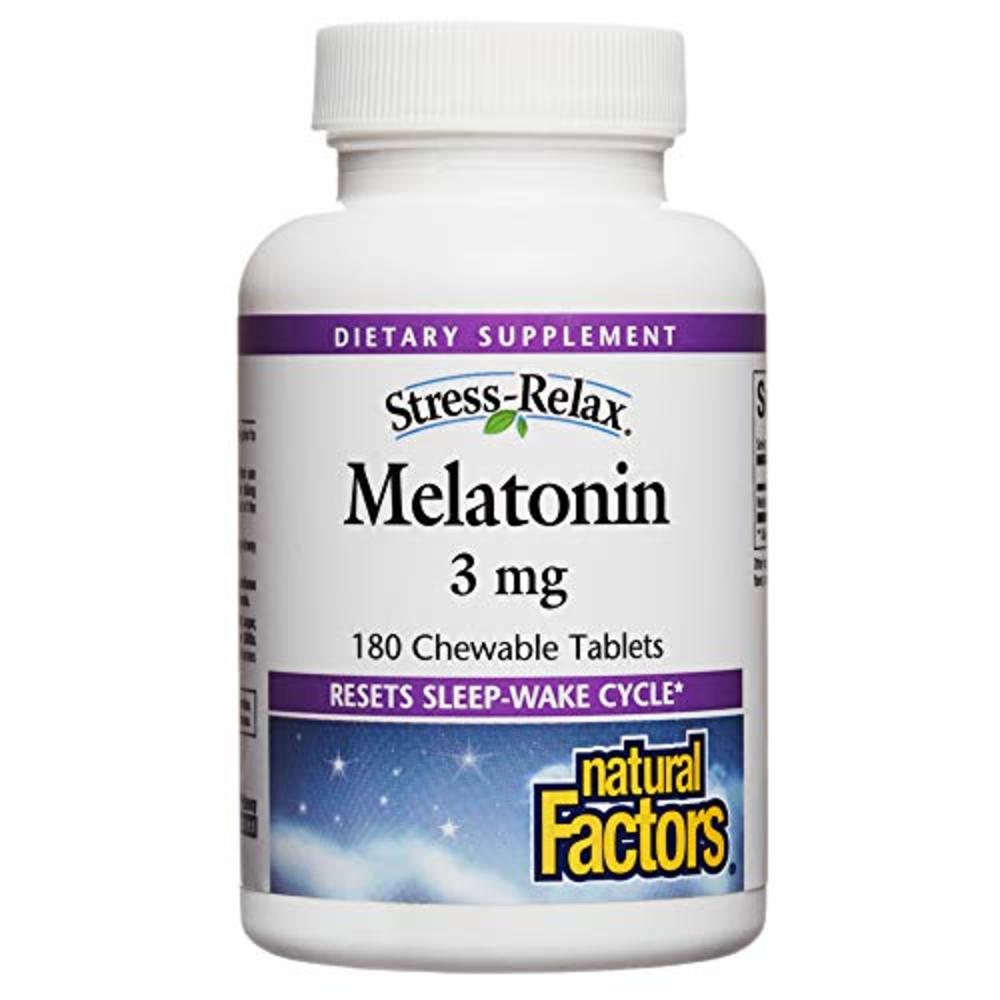 Natural Factors Stress-Relax Melatonin 3 mg by Natural Factors, Natural Sleep Aid, Resets the Sleep-Wake Cycle, 180 chewable tablets (180 servin