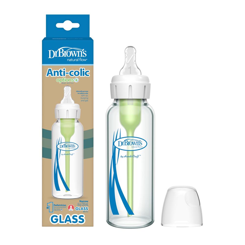 Dr. Brown's Natural Flow Options + Narrow Glass Baby Bottle, Clear, Single, 8 Oz