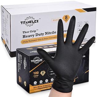 TITANflex Thor Grip Heavy Duty Black Industrial Nitrile Gloves,