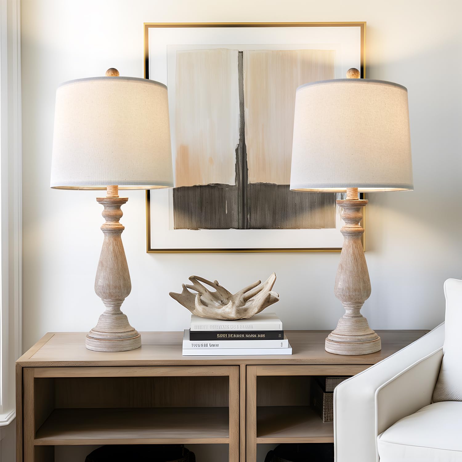 21.85 Inch Bohemian Table Lamp - Metal Base With Beige Linen Shade For Living Room, Bedroom, Or Office