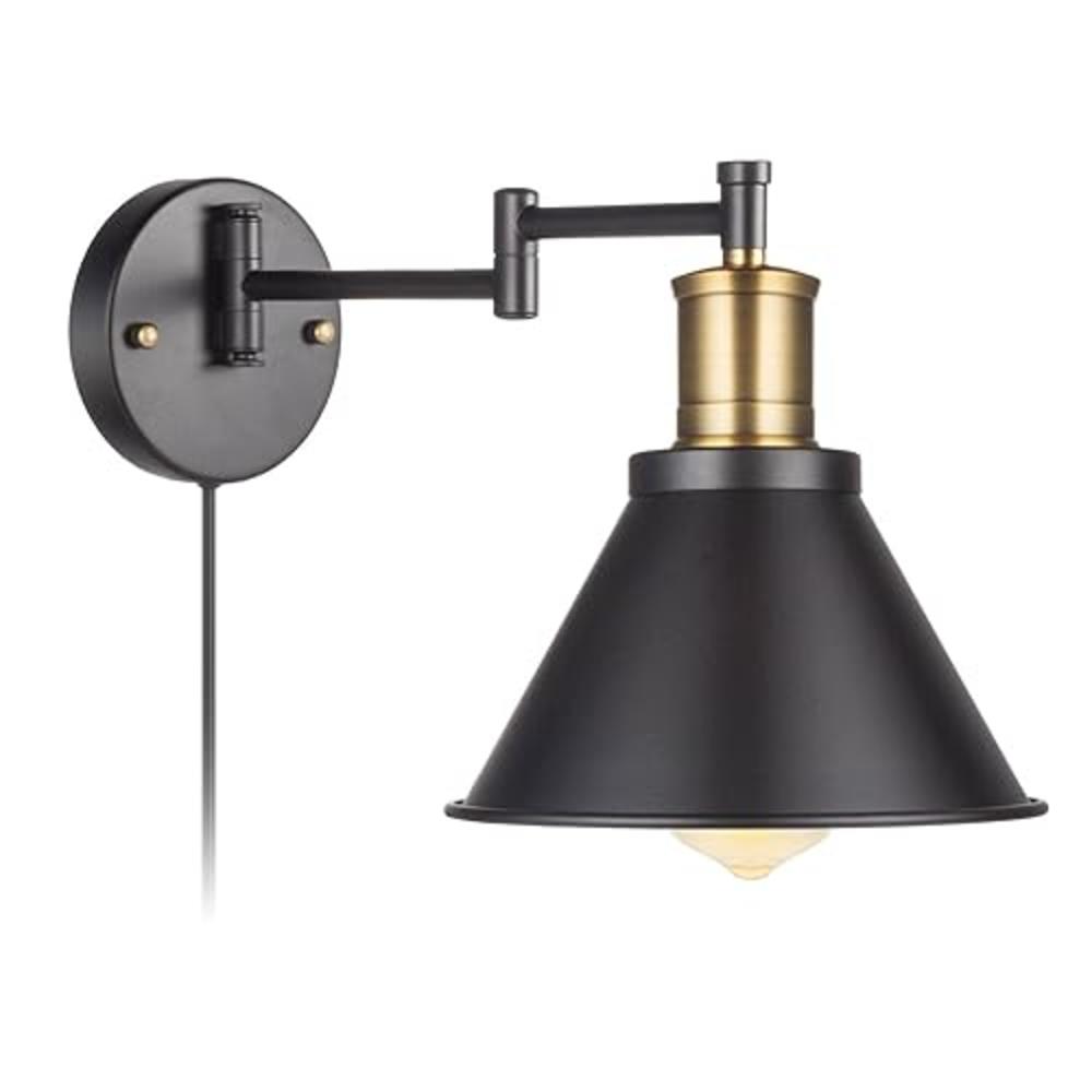 ArcoMead Swing Arm Wall Lamp Plug-in Cord Industrial Wall Sconce, Bronze and Black Finish,with On/Off Switch, E26 Base,1-Light B