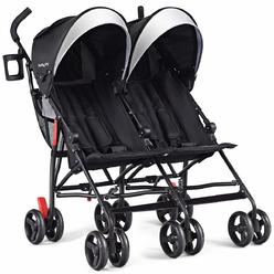BABY JOY Double Light-Weight Stroller, Travel Foldable Design, Twin Umbrella Stroller with 5-Point Harness, Cup Holder, Sun Cano