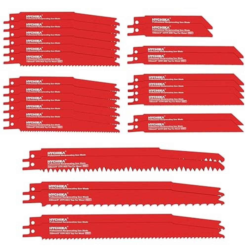 HYCHIKA BETTER TOOLS FOR BETTER LIFE HYCHIKA 32-Piece Reciprocating Saw Blade Set Metal Wood Cutting Saw Blades with Organizer Case