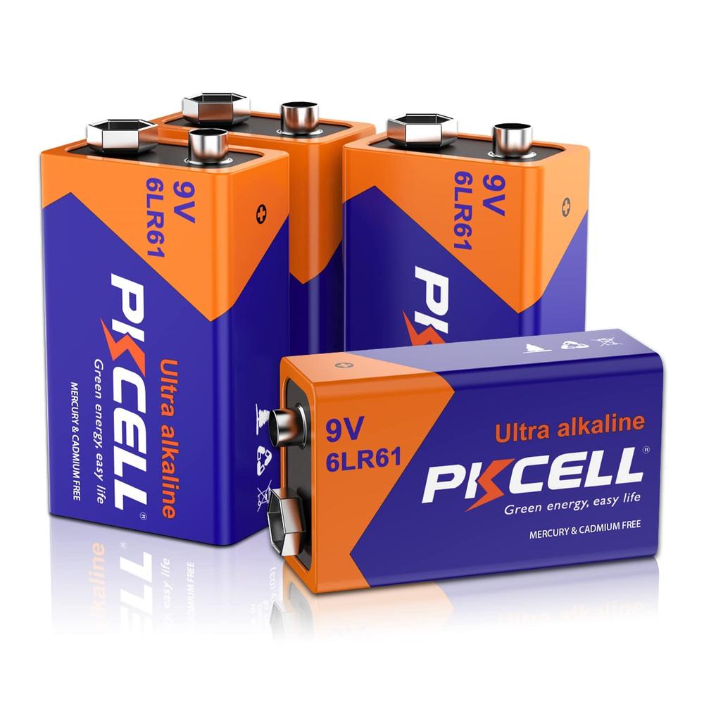 PILOCEL 9V Batteries 9V 6LR61 Battery 9 Volt Battery Alkaline Battery Disposable Batteries for Smoke Detector (4 Counts)