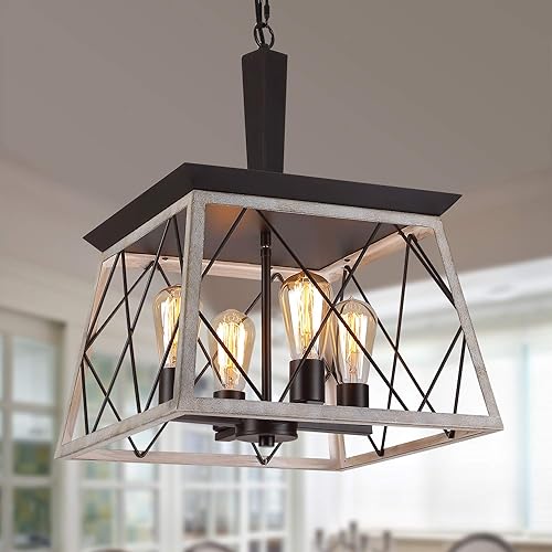 Q&S Farmhouse Vintage Chandelier, Rustic Pendant Light,Industrial Hanging Light Fixture for Dining Room Kitchen Island,Wrought I