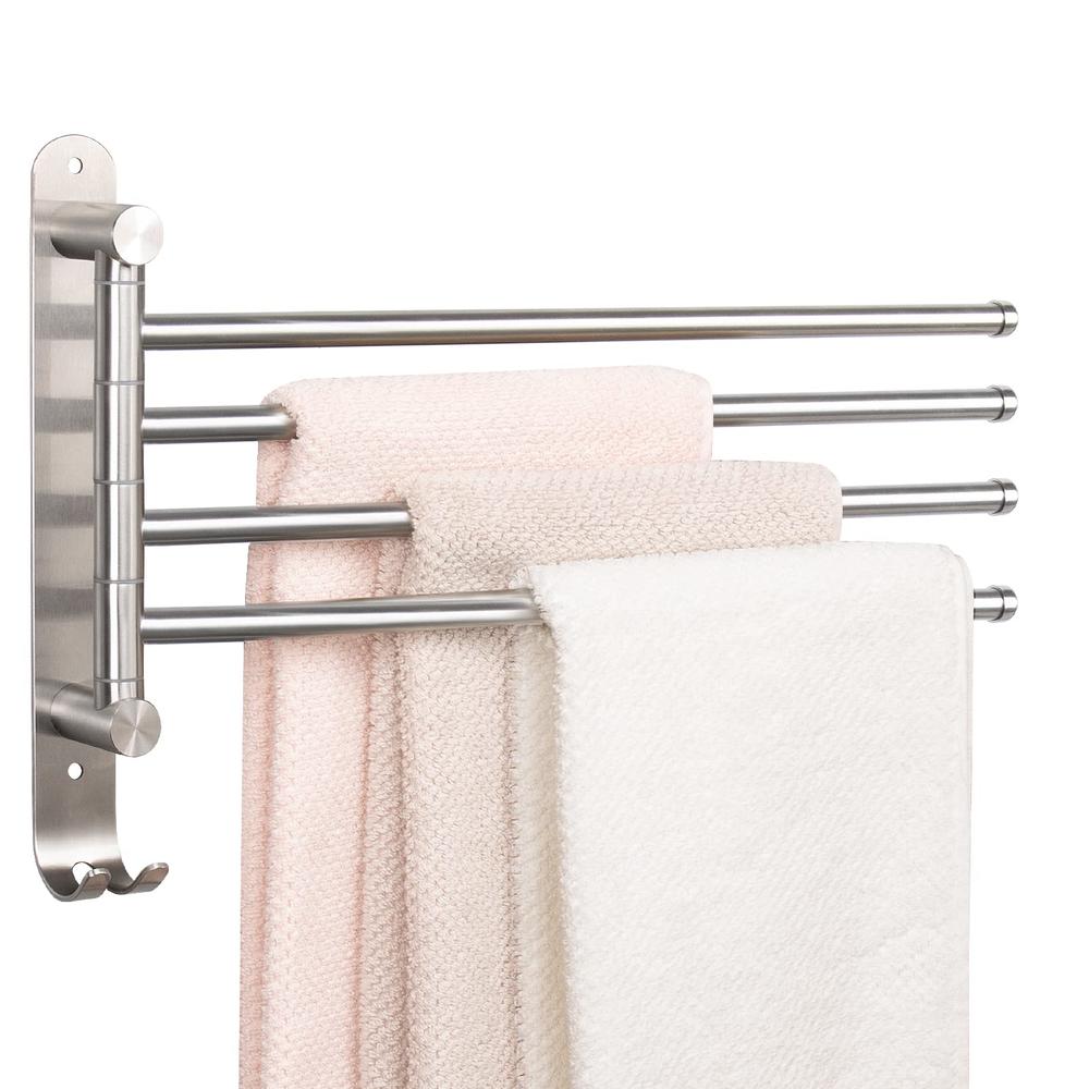 NearMoon Swivel Towel Rack, Thicken SUS304 Stainless Steel 4-Arm Towel Bar, Space Saving Wall Mounted Towel Holder with Hook, Ru