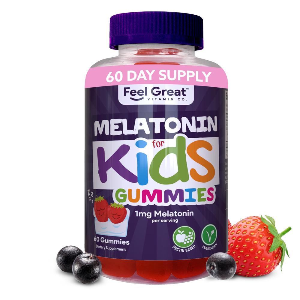 The Feel Great Vitamin Company Melatonin Gummies for Kids (1mg) by Feel Great Vitamin Co. | Natural, Drug-Free Sleep Aid for Kids | Vegan + Gluten-Free Sleep G