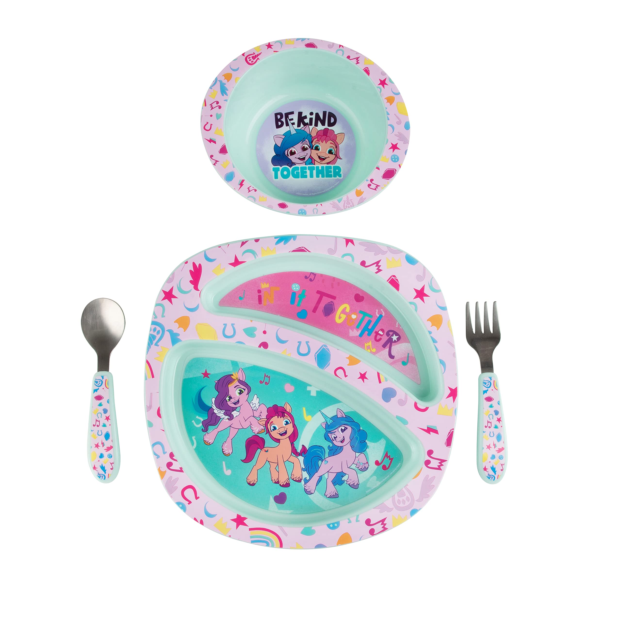 The First Years My Little Pony Mealtime Toddler Feeding Set - Includes Dishwasher Safe Toddler Plate, Bowl, Fork, and Toddler Sp