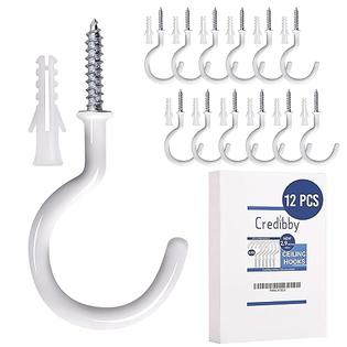 Credibby 12Pcs Ceiling Hooks for Hanging Plants with 12 Anchors, 2.9”-  Steel Screw in Hooks with