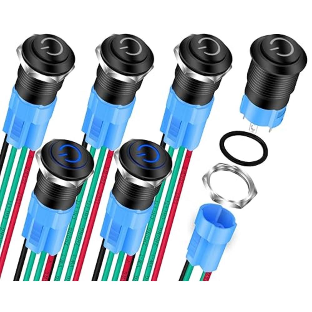DaierTek 6pcs 12V Latching Push Button Switch LED Blue 12mm Power ...