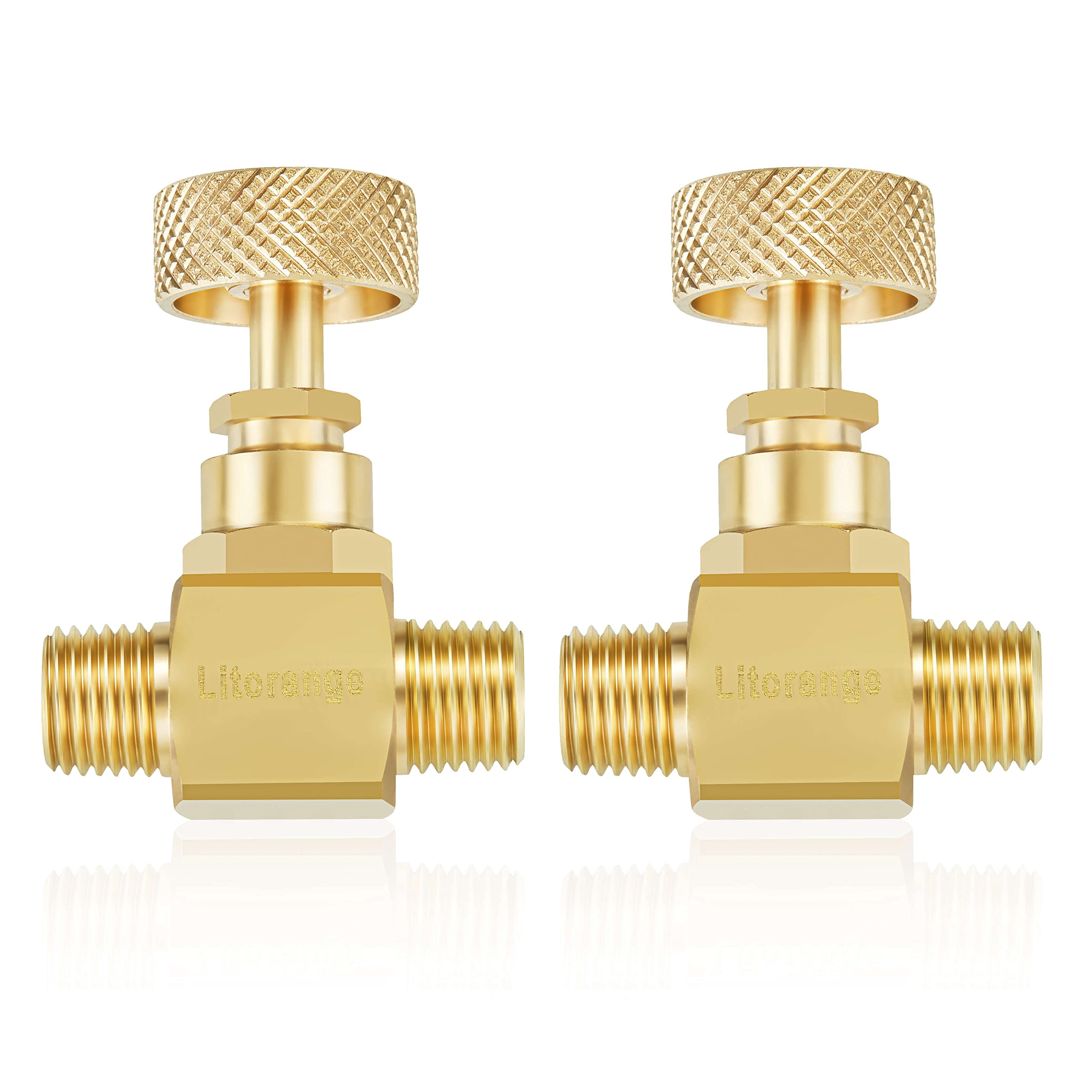 Litorange 2 Pack Heavy Duty Brass Replacement Control Needle Valve 1/4" Male NPT X 1/4" Male NPT Connection