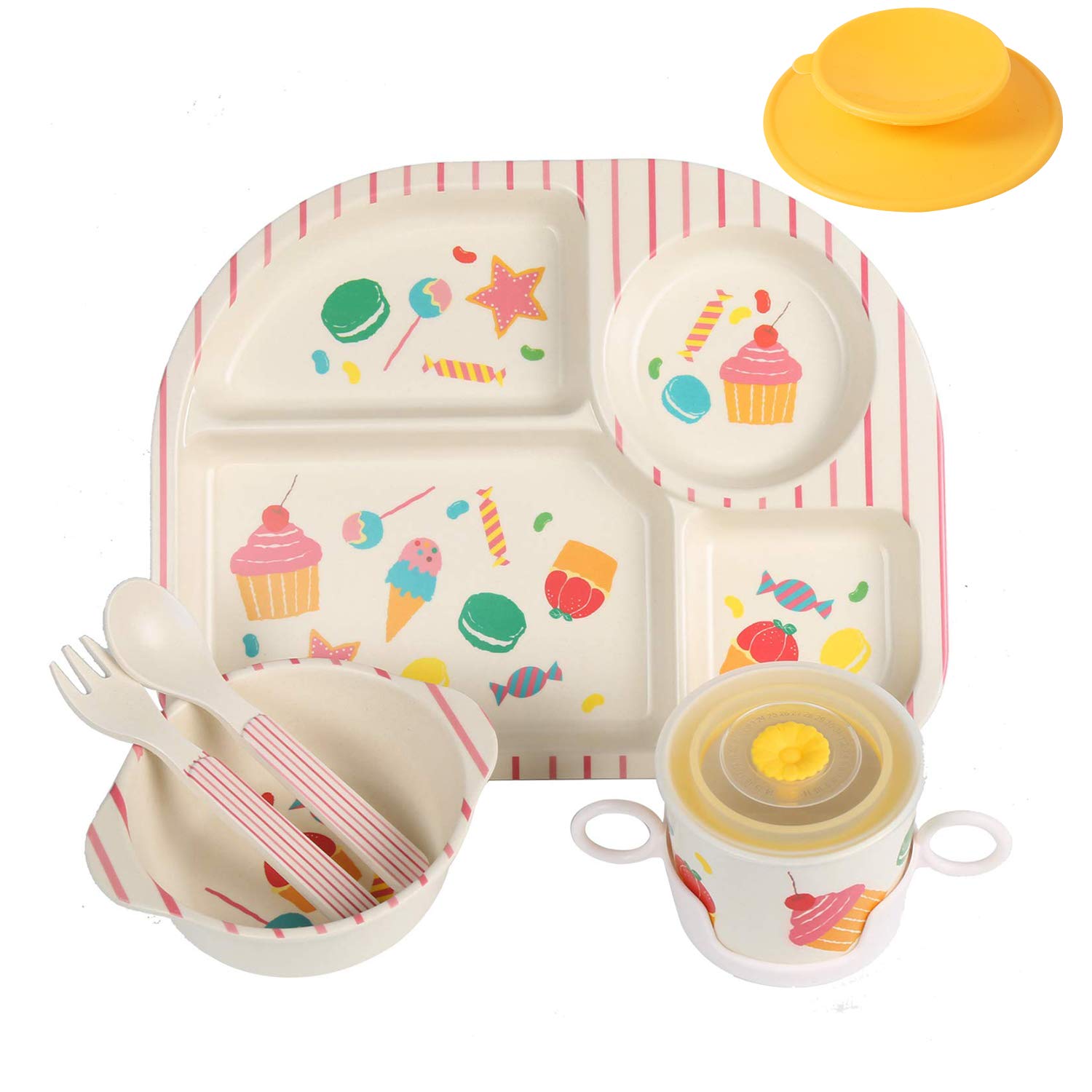 7-Piece Bamboo Kids Dinnerware Set - BPA Free Dishwasher Safe