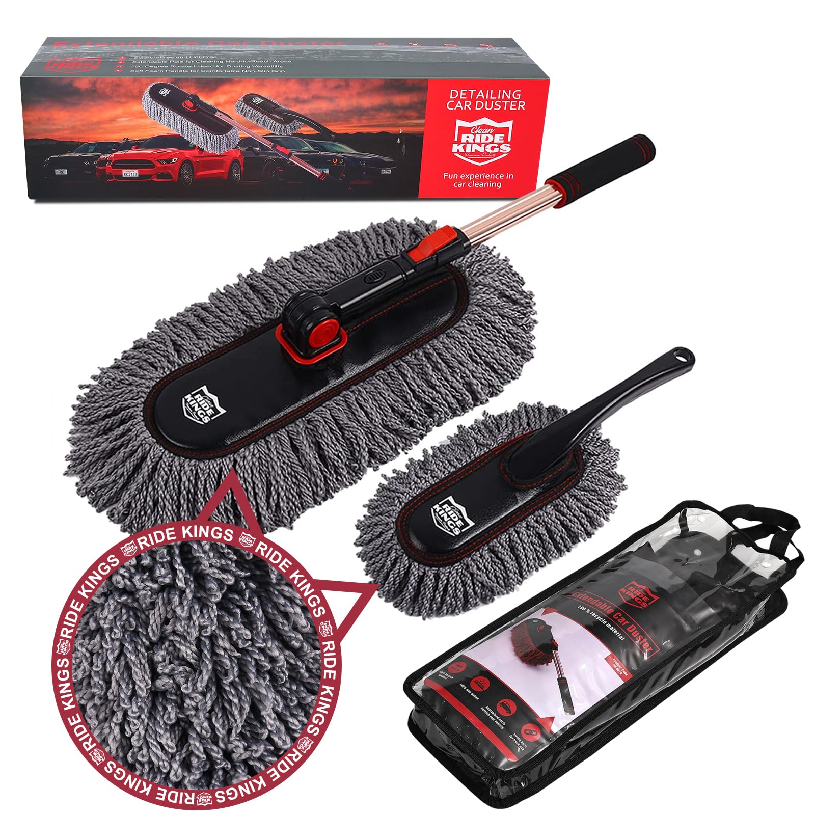 RIDE KINGS Car Duster Set, Car Duster Exterior Extendable Handle, Scratch  Remover Large and Small Car Brushes Remove Dust Exteri