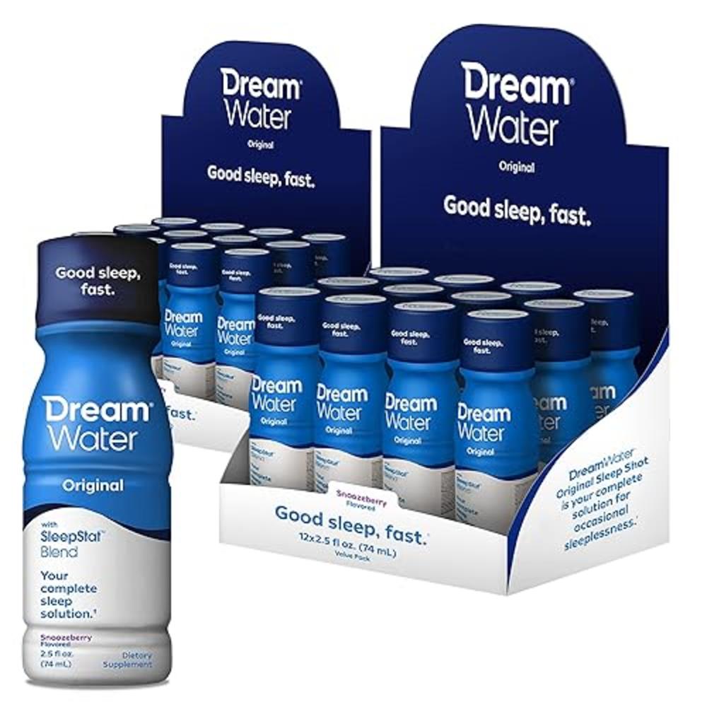 Dream Water Sleep Aid Supplement Drink; Melatonin 5mg, GABA, 5-HTP; Zero sugar, Natural flavors, No added colors, 2.5 oz liquid 