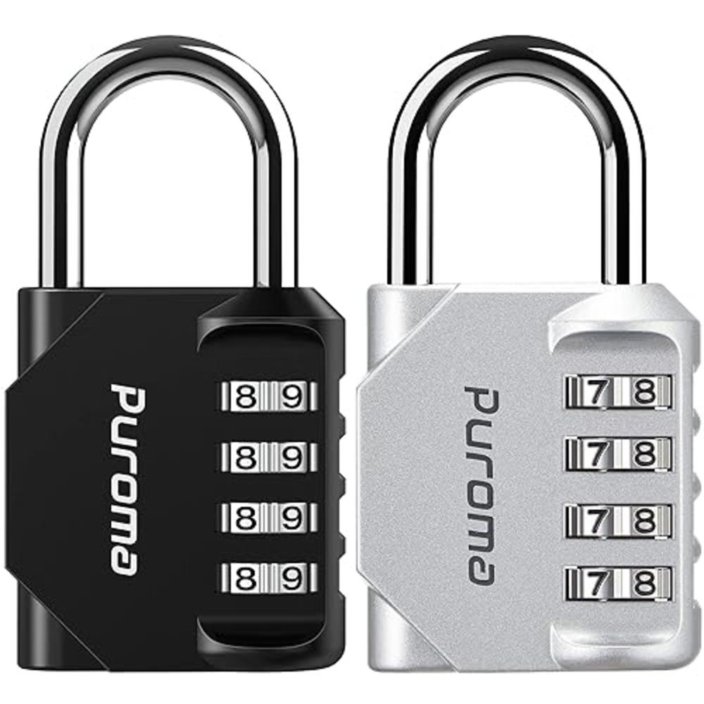 Puroma 2 Pack Combination Lock 4 Digit Locker Lock Outdoor Waterproof Padlock for School Gym Locker, Sports Locker, Fence, Toolb