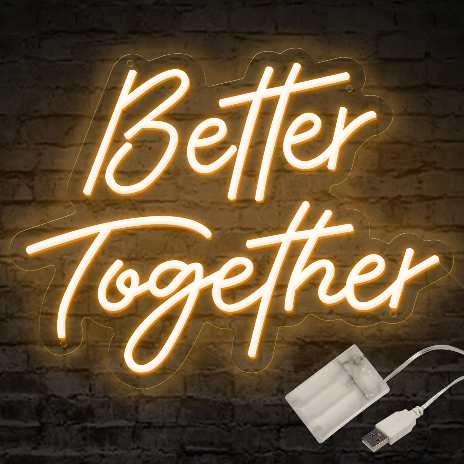 ATOLS Better Together Neon Sign for Wall Decor, Battery or USB Powered Better Together Led Sign, Reusable Better Together Light 