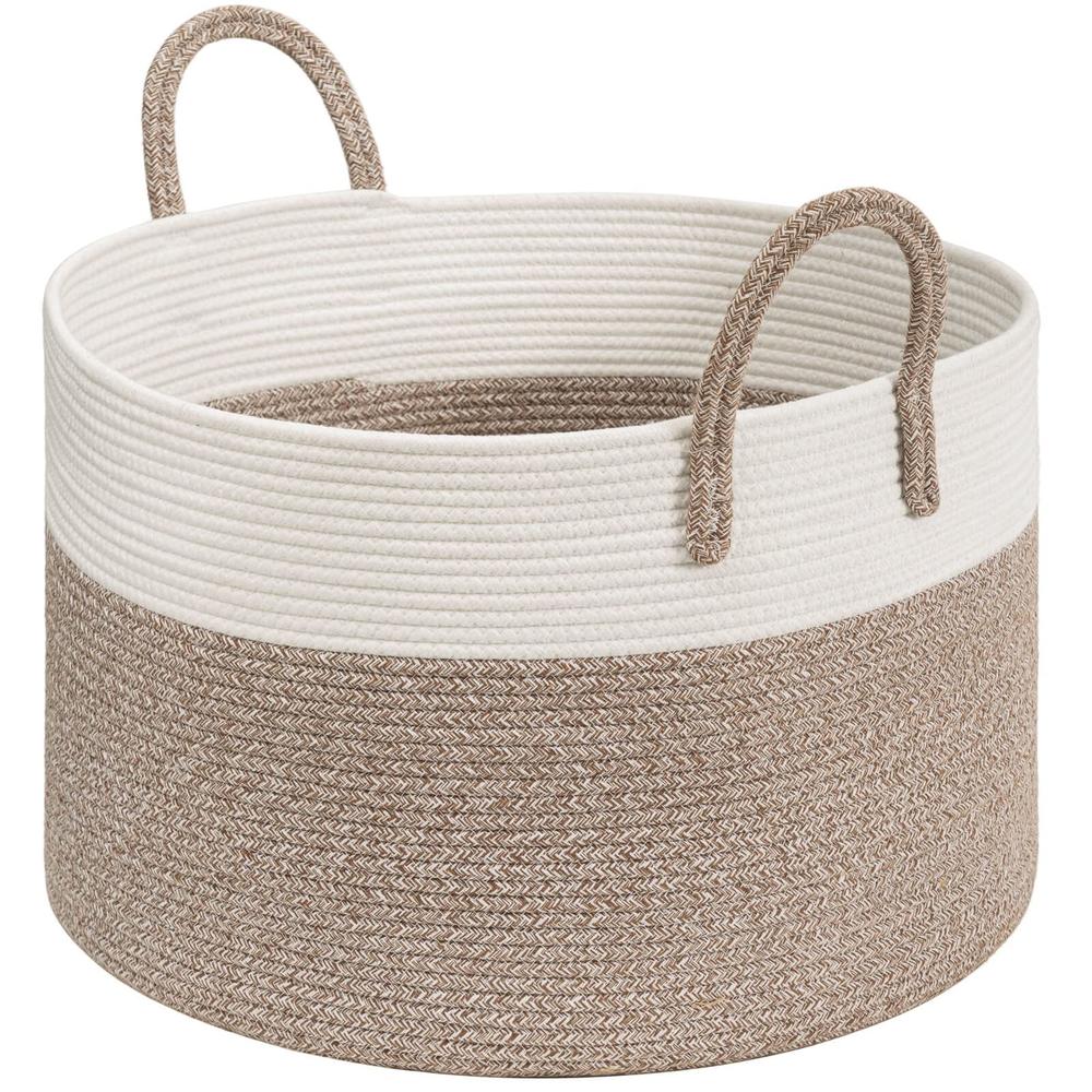 INDRESSME Cotton Rope Basket Extra Large Woven Basket for Blankets Toy Basket Baby Laundry Basket with Big Handles Rope Hamper S