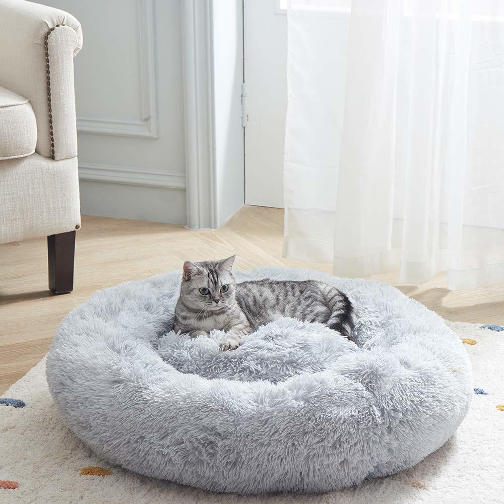SunStyle Home Soft Plush Round Pet Bed for Cats Or Small Dogs Cat Bed Self Warming Autumn Winter Indoor Sleeping Cozy Pet Bed fo