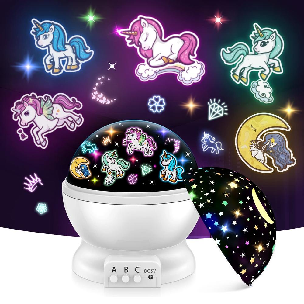 STRAWBETTER Unicorns Gifts for Girls Age 3-12 2 in 1 Unicorn & Star Night Light Projector for Kids 4 5 6-8-10 Year Old Toys Nigh