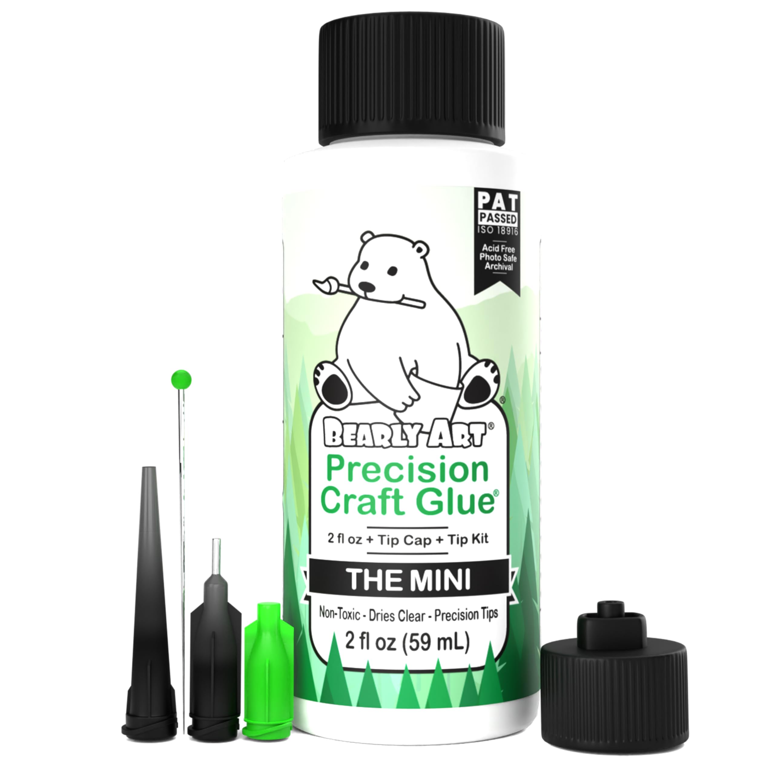 Bearly Art Precision Craft Glue - The Mini - 2fl oz with Tip Kit - Acid Free Archival - Strong Hold Adhesive - Ideal for Fine Pa