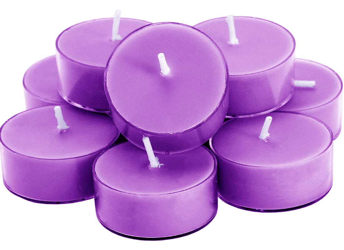 DEYBBY Scented Soy Wax Tealight Candles Bulk, Lavender Aromatherapy Candle  for Stress Relief, Clear Cup Long Lasting, for for Re
