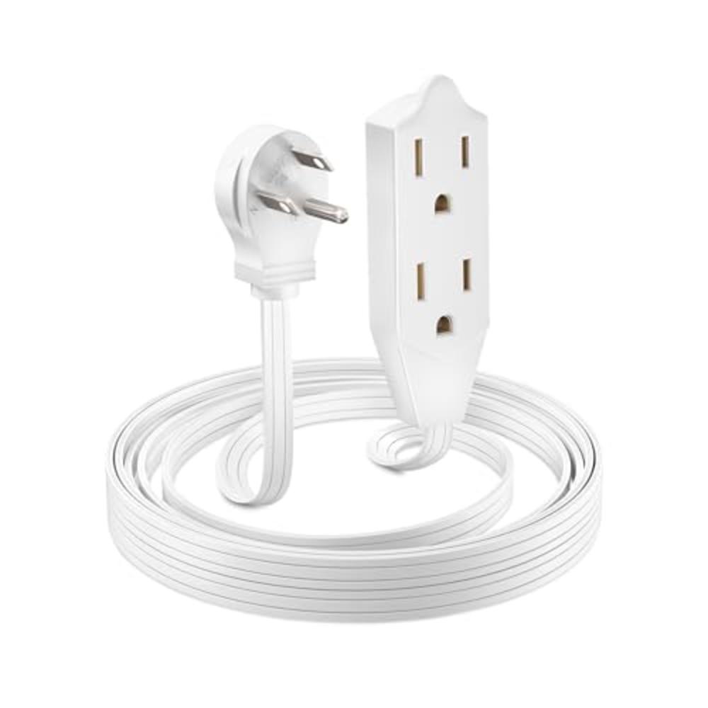 Maximm Extension Cord 6 Feet Flat Plug/Wire, Multi Outlet - 3 Prong Angled Plug Extension Cord - White UL Certified